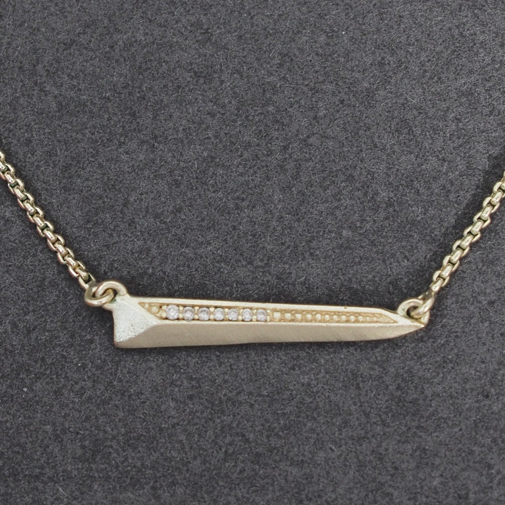 Kendra Scott Elliot Necklace Gold Tone Bar Pendant Pave Delicate Minimalist Chic - Picture 2 of 9